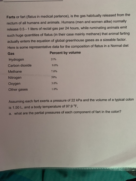 Solved Farts or fart (flatus in medical parlance), is the | Chegg.com