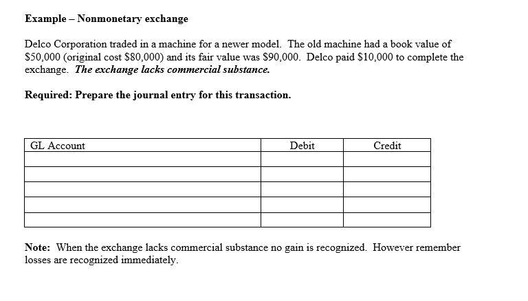 Solved Example - Nonmonetary exchange Delco Corporation | Chegg.com