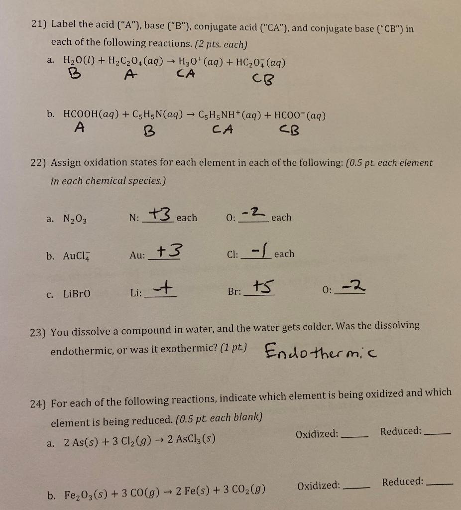 Solved 21) Label The Acid ("A"), Base ("B"), Conjugate Acid | Chegg.com