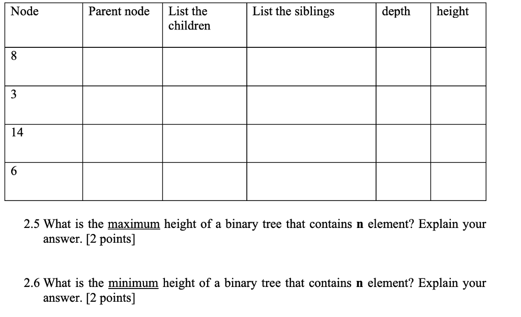 Solved 2. Given a binary search tree below, answer questions | Chegg.com