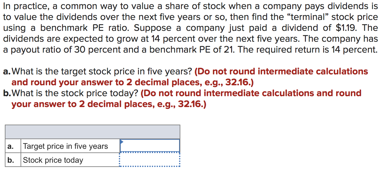 Solved In Practice, A Common Way To Value A Share Of Stock | Chegg.com