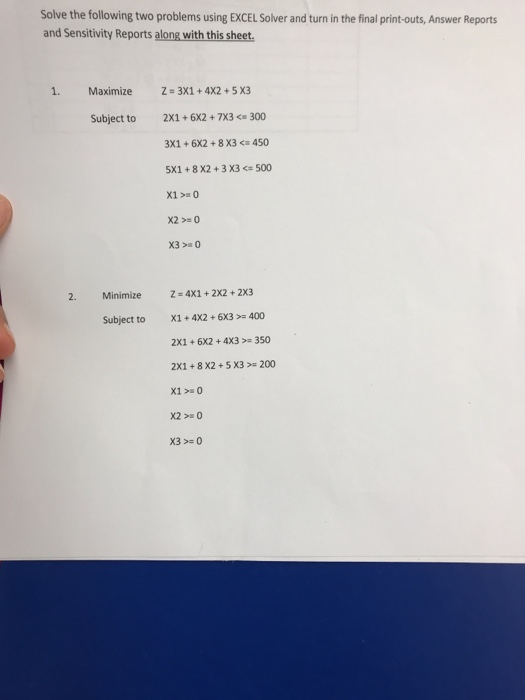 Solved Solve The Following Two Problems Using EXCEL Solver | Chegg.com