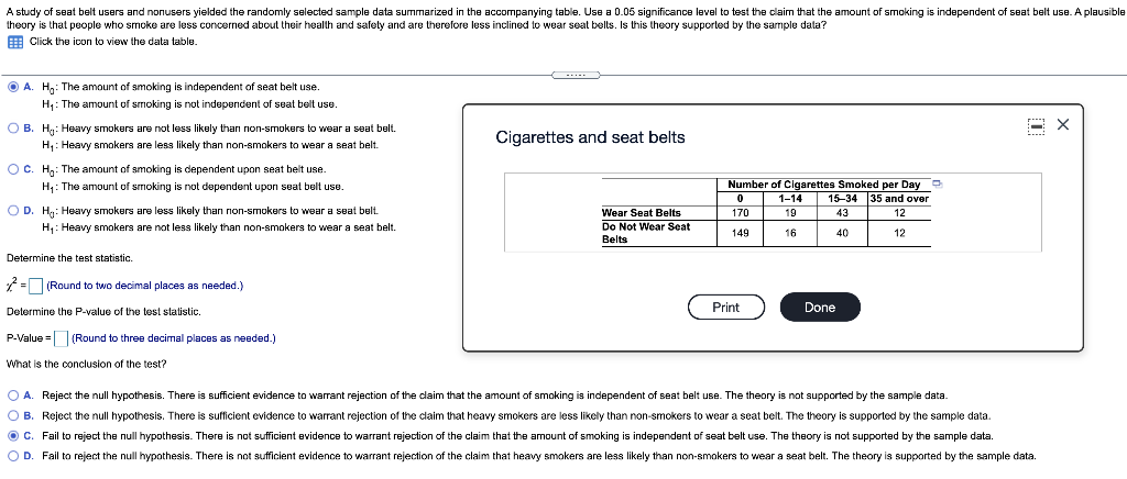 Solved A study of seat belt users and nonusers yielded the | Chegg.com