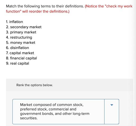 Solved Match the following terms to their definitions. Chegg