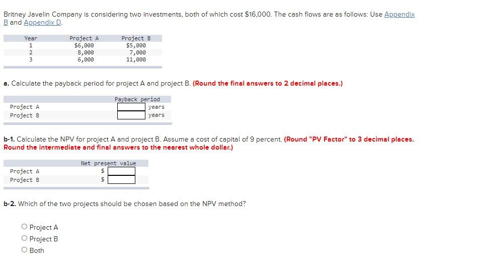 Solved Britney Javelin Company is considering two