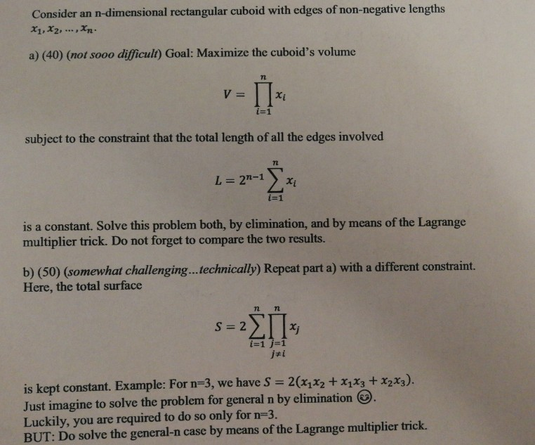 Solved Consider An N Dimensional Rectangular Cuboid With Chegg Com