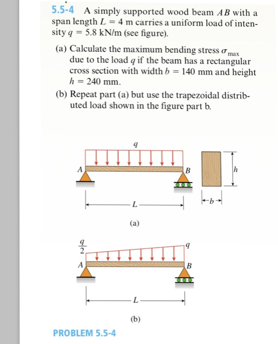 Solved 5.5-4 A simply supported wood beam AB with a span | Chegg.com