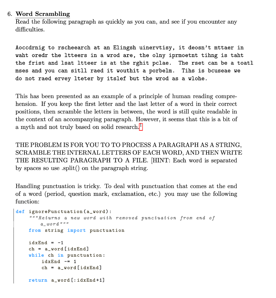 Solved 6 Word Scrambling Read The Following Paragraph As Chegg Com