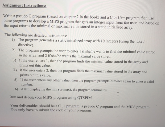 Solved Assignment Instructions: Write a pseudo C program | Chegg.com