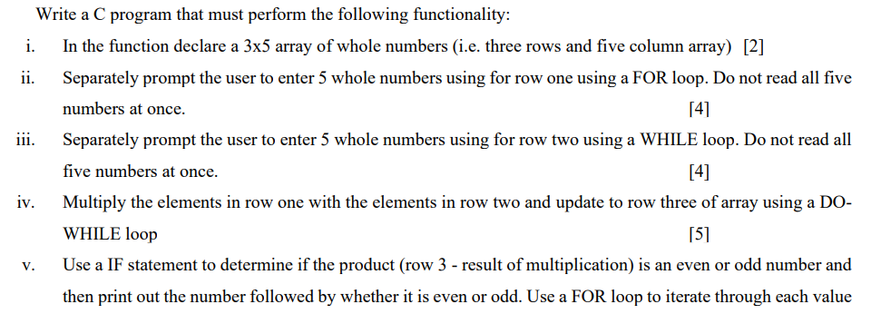 Solved Write a C program that must perform the following | Chegg.com