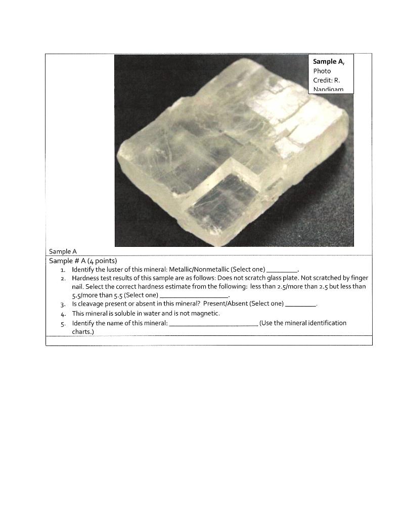 Solved Sample \# A (4 points) 1. Identify the luster of this | Chegg.com