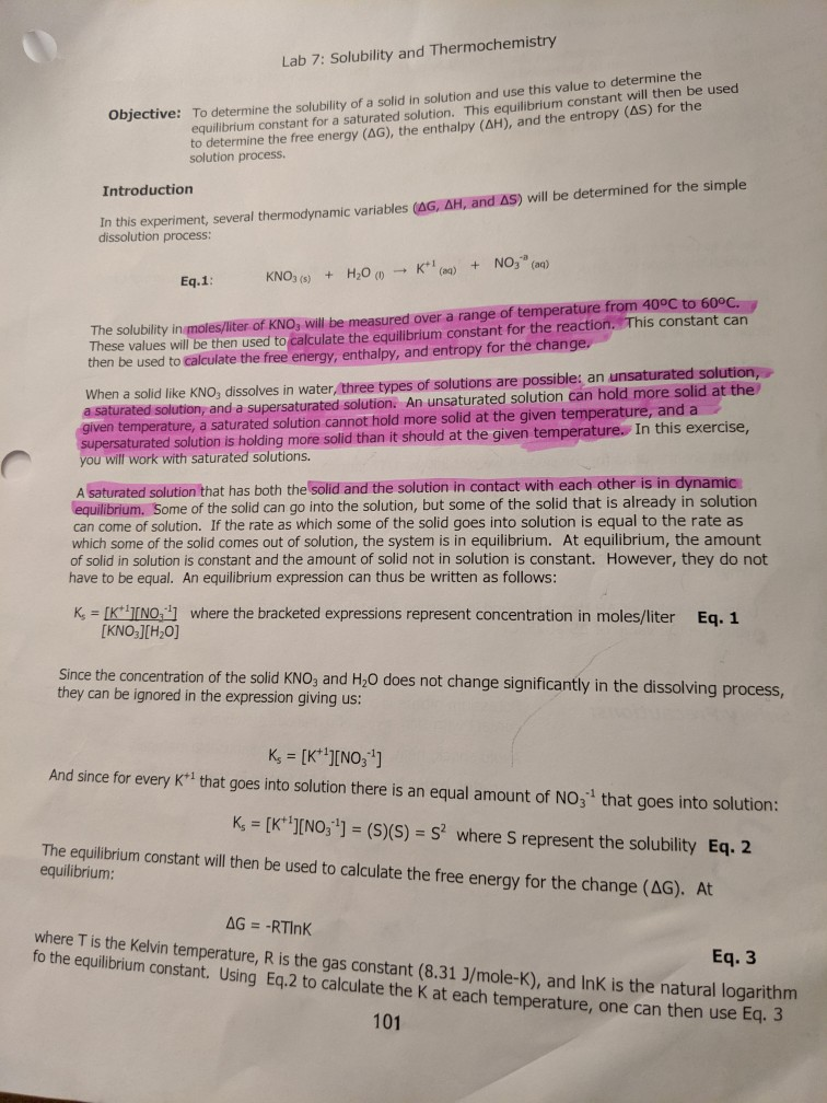 Solved Lab 7: Solubility And Thermochemistry Bjective: To | Chegg.com