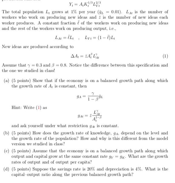 The Solow Romer Model With Population Growth Output