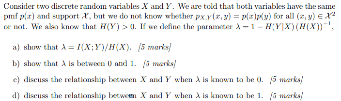 Solved 1 Mutual Information And Entropy This Is A Questio Chegg Com