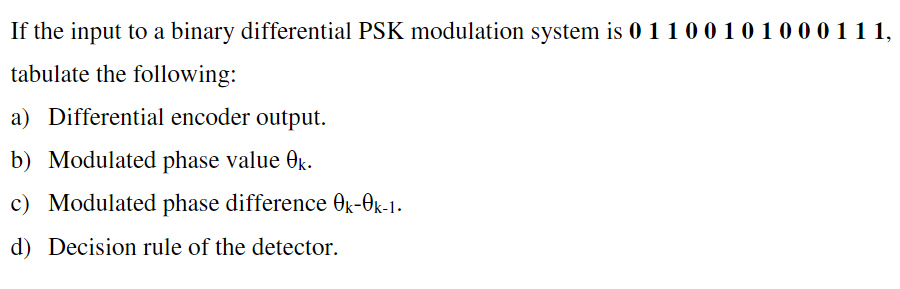 Solved If the input to a binary differential PSK modulation | Chegg.com