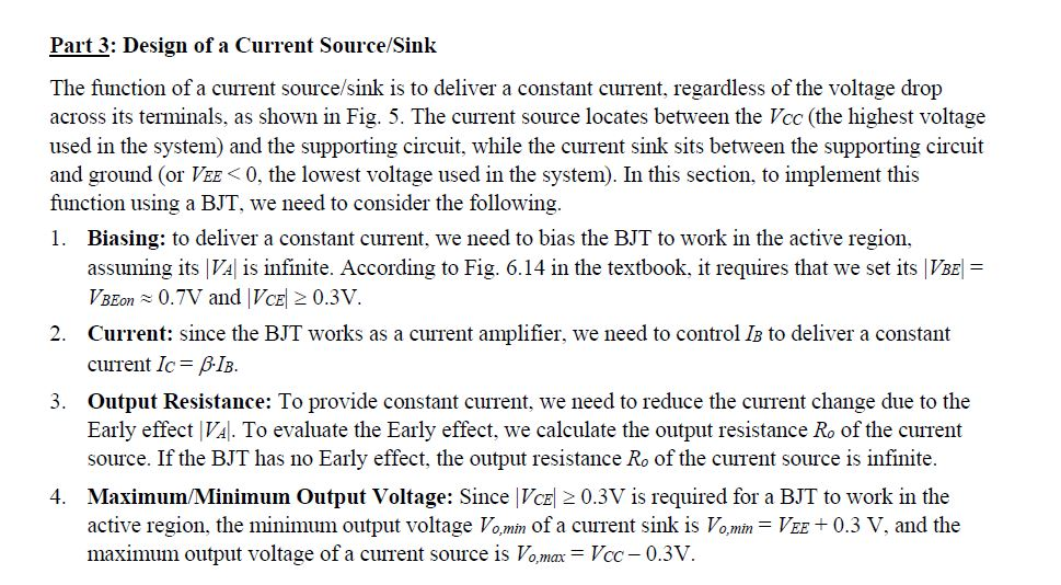 Part 3: Design of a Current Source/Sink The function | Chegg.com