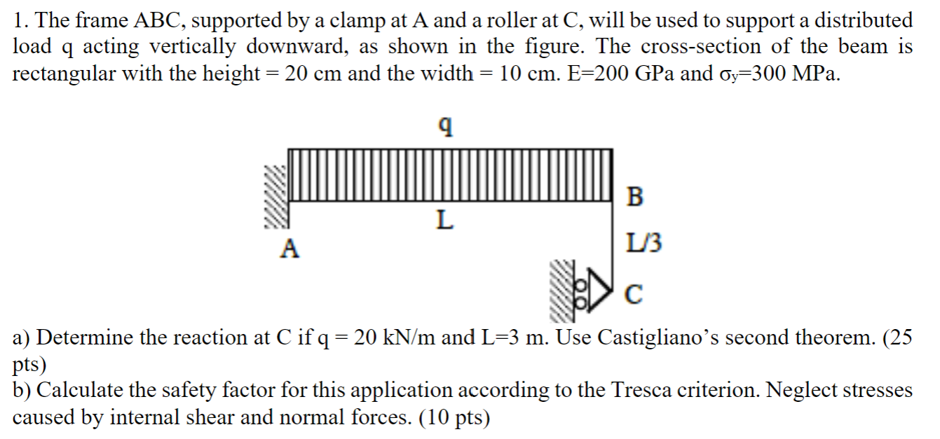 1. The frame ABC, supported by a clamp at A and a | Chegg.com