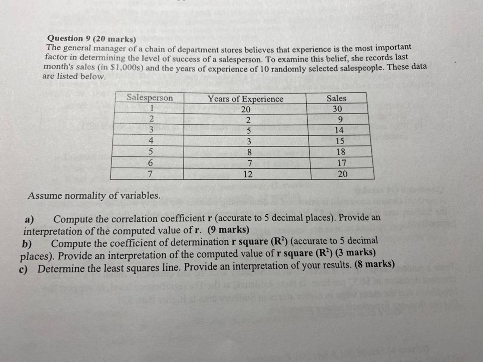 Solved Question 9 (20 marks) The general manager of a chain | Chegg.com