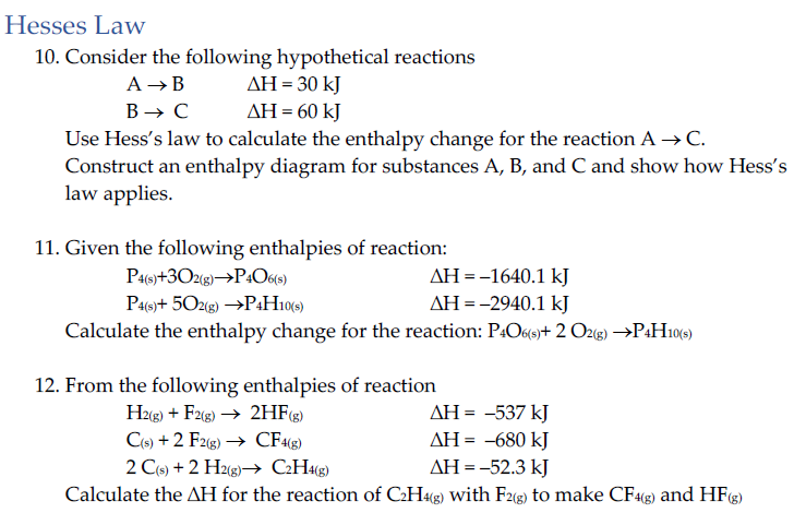 Solved Hesses Law 10. Consider The Following Hypothetical | Chegg.com