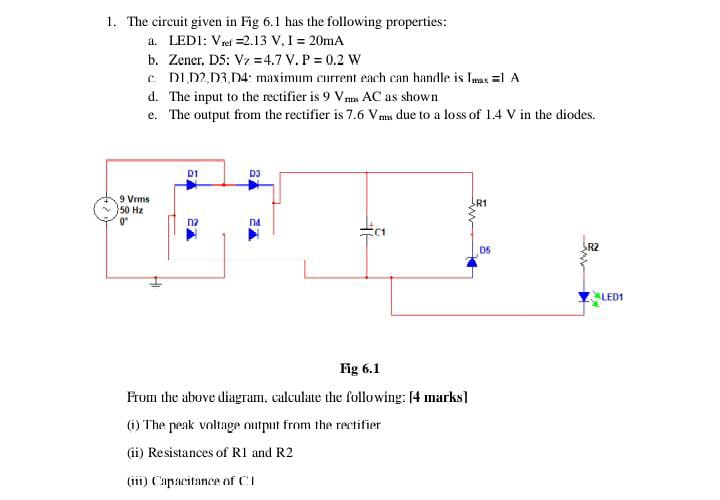 Solved 1. The circuit given in Fig 6.1 has the following | Chegg.com