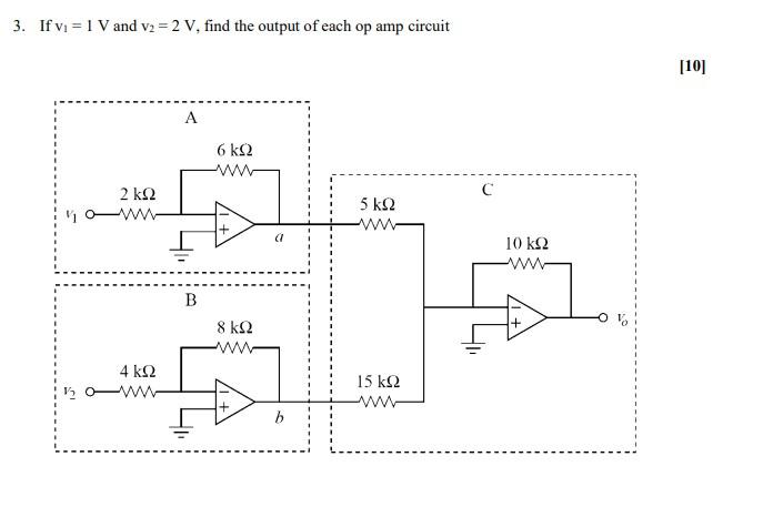 Solved 3. If v1=1 V and v2=2 V, find the output of each op | Chegg.com