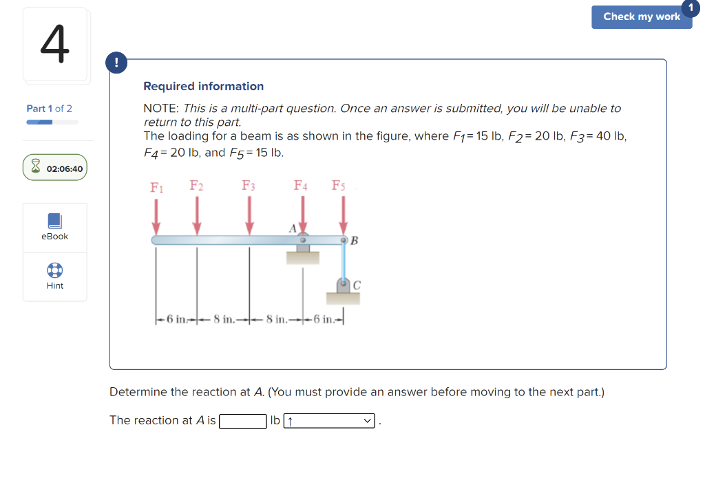 Solved 1 Check my work 4 ! Part 1 of 2 Required information | Chegg.com