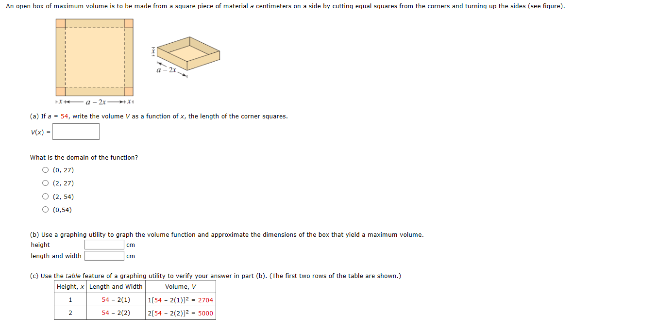 Solved An open box of maximum volume is to be made from a | Chegg.com