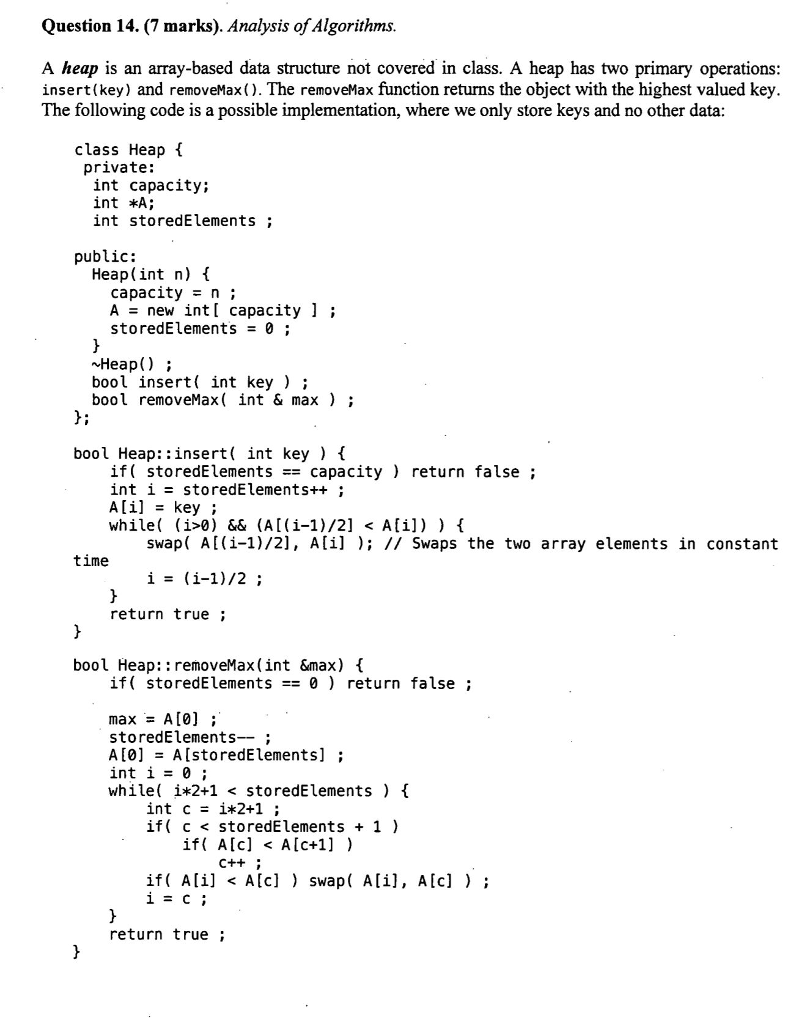 Solved Question 14. (7 marks). Analysis of Algorithms A heap | Chegg.com