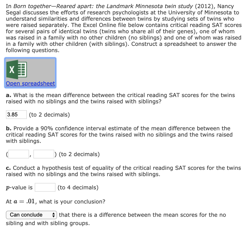 Solved In Born togetherReared apart the Landmark Minnesota
