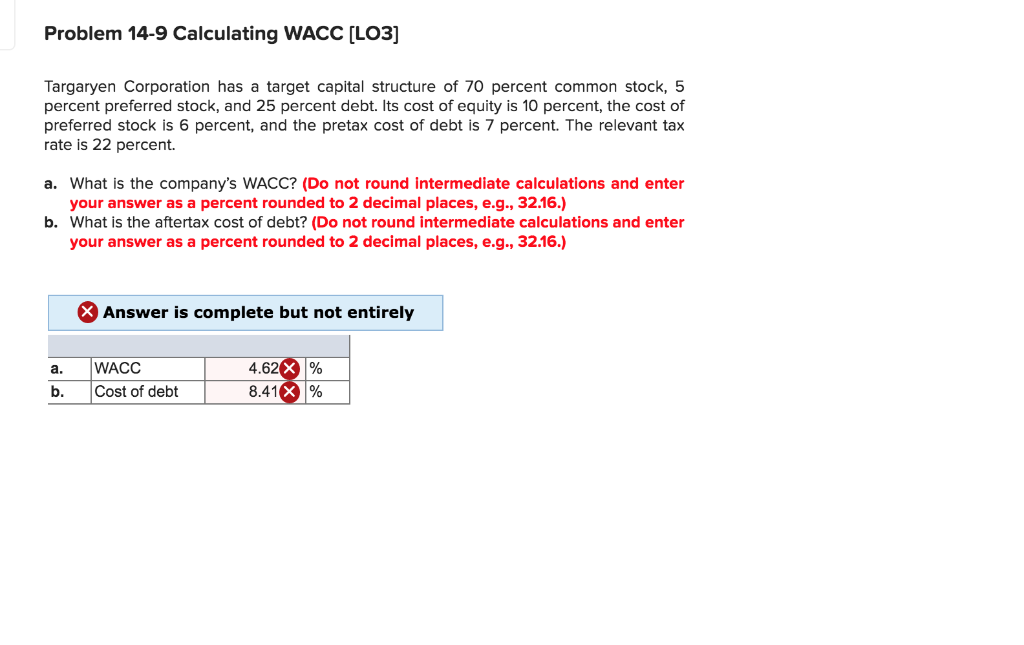 Solved Problem 14 9 Calculating Wacc Lo3 Targaryen 0814