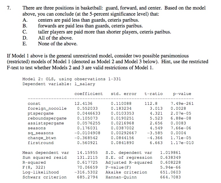 Solved The estimated OLS regression model below (Model 1) | Chegg.com