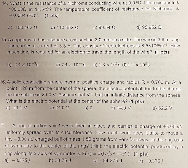 Solved 14. What is the resistance of a Nichrome conducting | Chegg.com