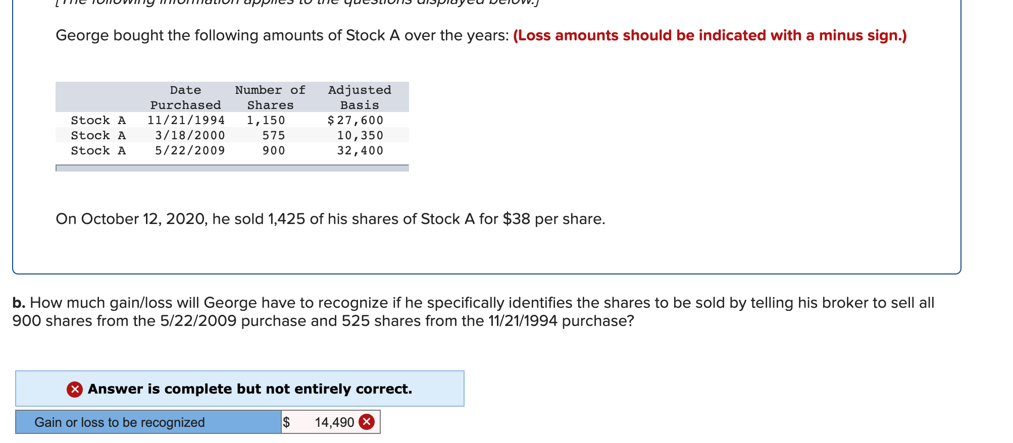 Solved George bought the following amounts of Stock A over | Chegg.com