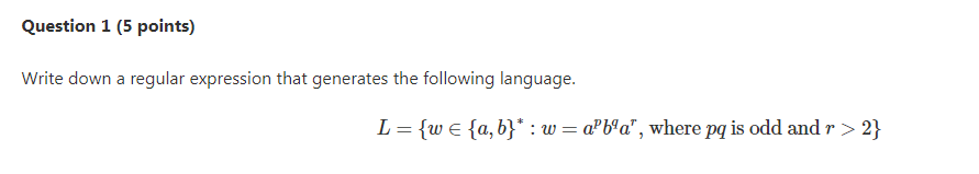Solved Question 1 (5 points) Write down a regular expression | Chegg.com