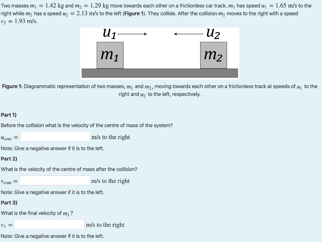 Solved Two Masses M1 1 42 Kg And M2 1 29 Kg Move Towa Chegg Com