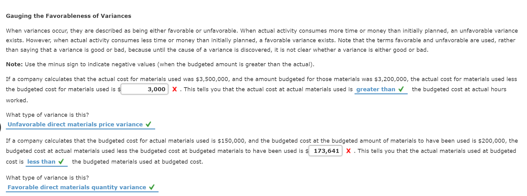 Solved Gauging the Favorableness of Variances When variances 