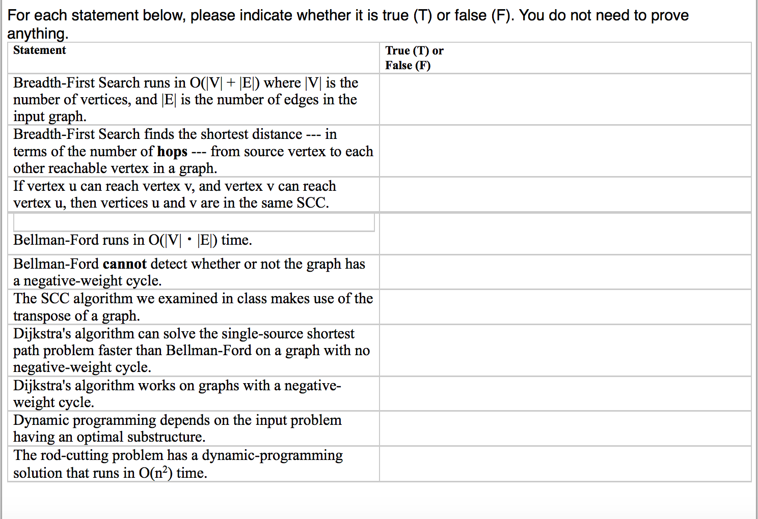 Solved For each statement below, please indicate whether it | Chegg.com
