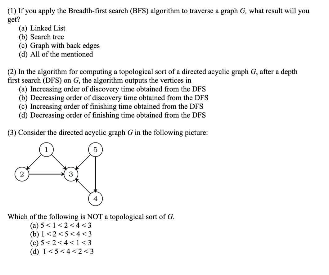 Solved (1) If you apply the Breadth-first search (BFS) | Chegg.com