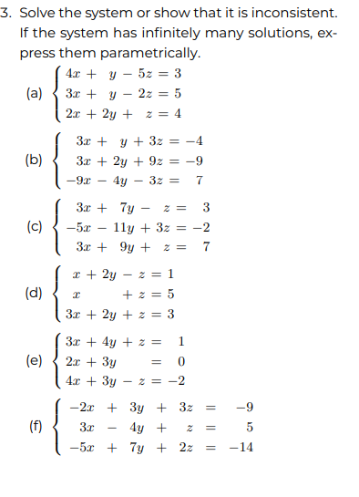 Solved 3. Solve the system or show that it is inconsistent. | Chegg.com