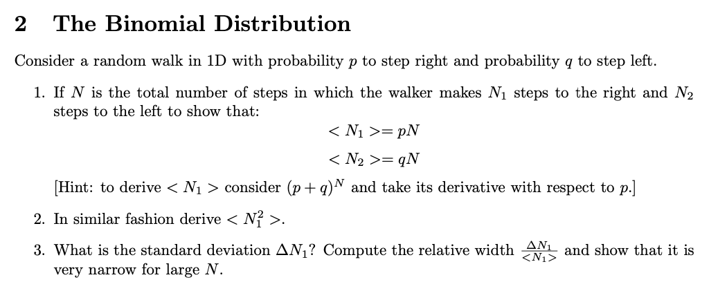 Solved 2 The Binomial Distribution Consider a random walk in | Chegg.com