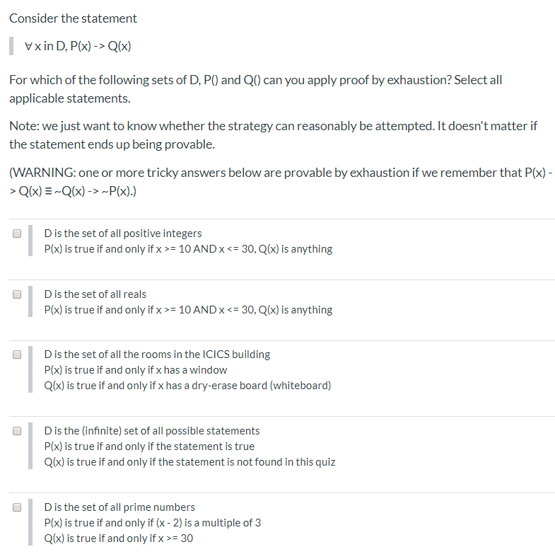 Solved Consider The Statement Vx In D P X Q X For W Chegg Com