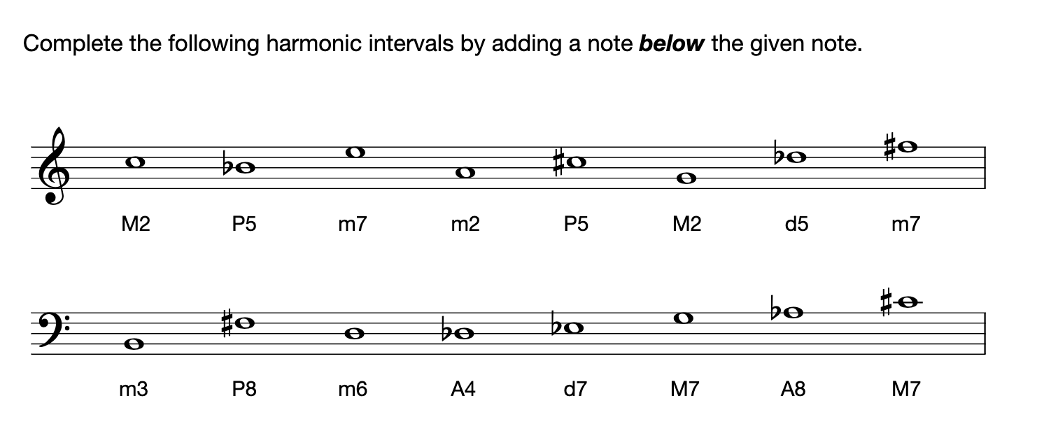 Complete the following harmonic intervals by adding a | Chegg.com