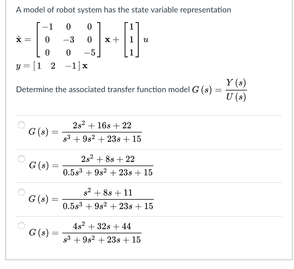 Solved A model of robot system has the state variable | Chegg.com