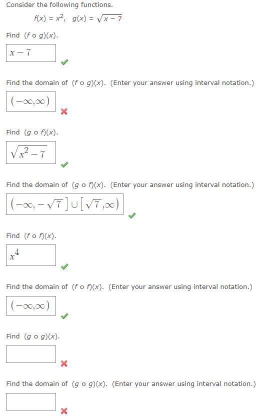 Solved Consider The Following Functions F X X2 G X X−7