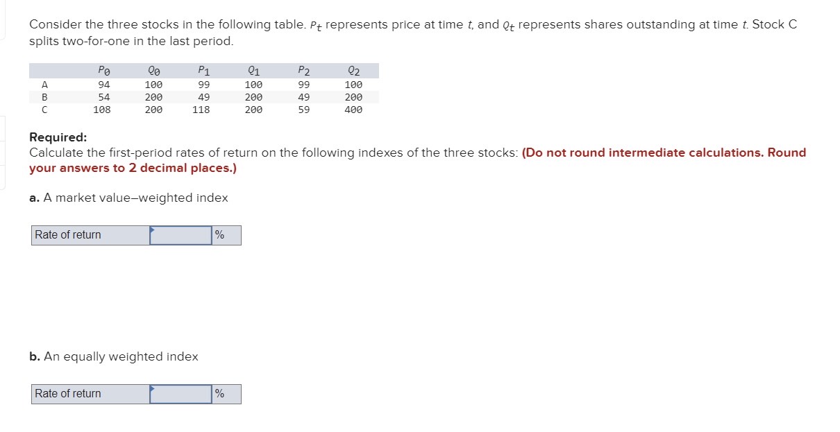 Solved Consider The Three Stocks In The Following Table. Pt | Chegg.com