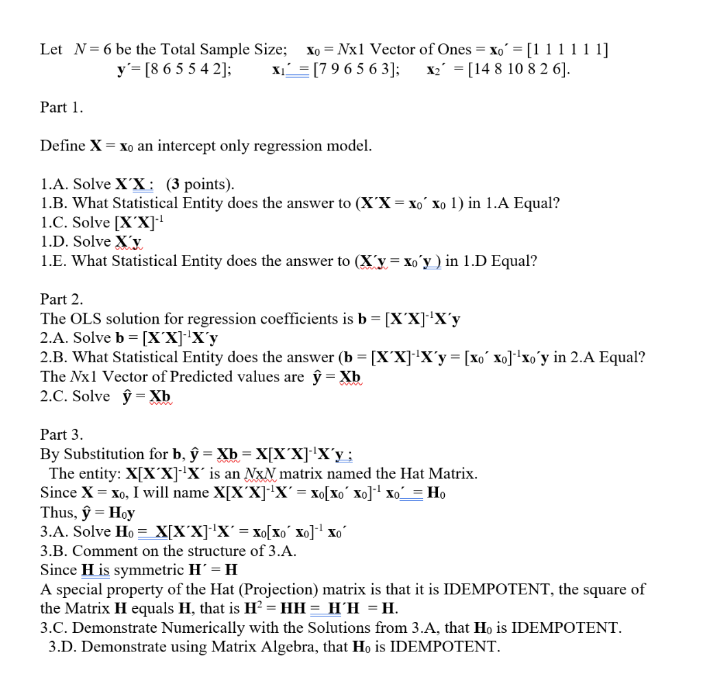 Let N 6 Be The Total Sample Size Xo Nx1 Vecto Chegg Com