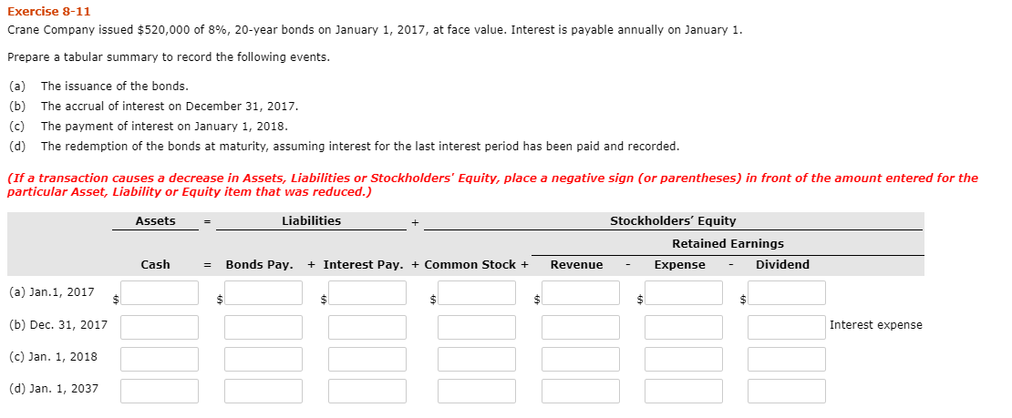 Solved Exercise 8-11 Crane Company issued $520,000 of 8%, | Chegg.com