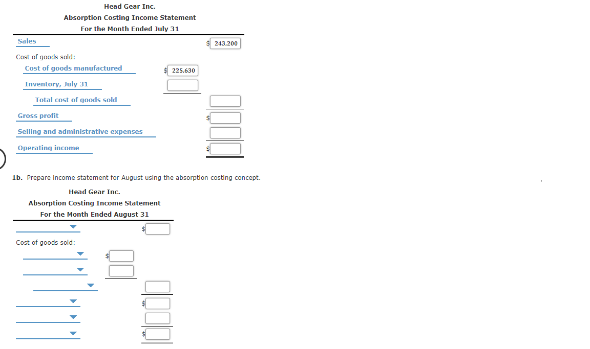 Solved Absorption and Variable Costing Statements for
