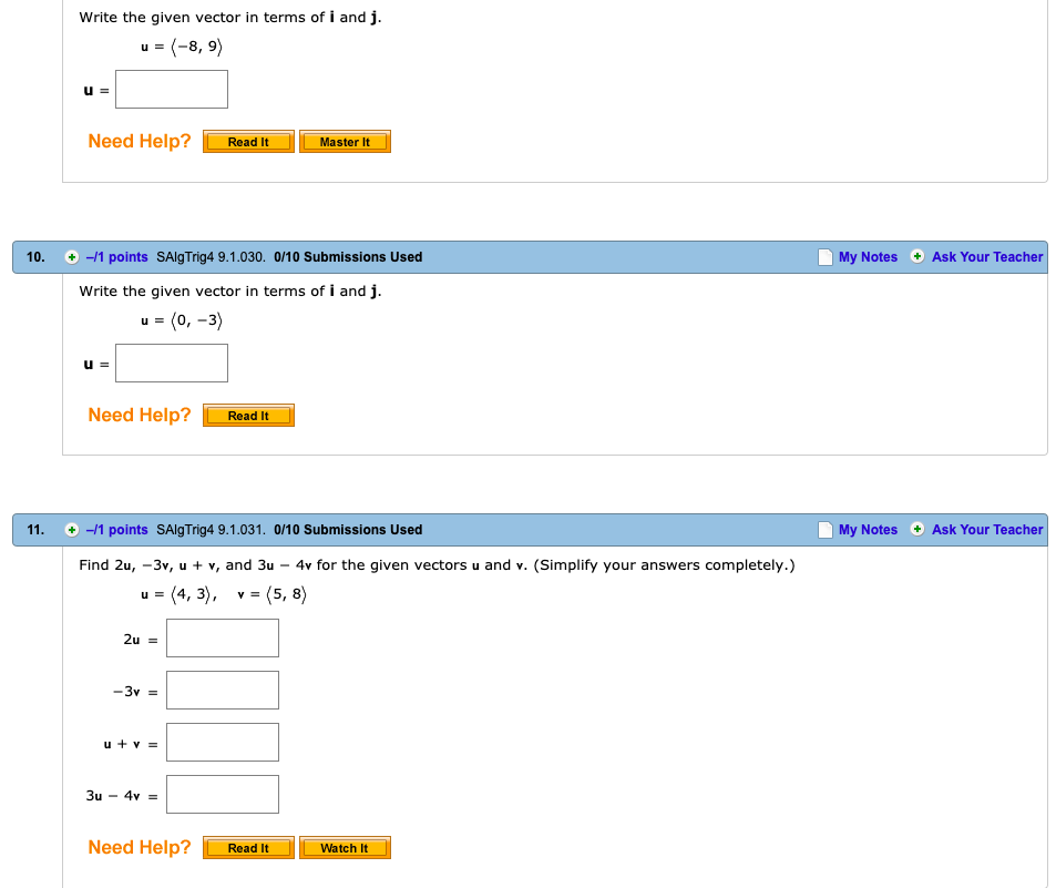 Solved Write The Given Vector In Terms Of I And J U 8 9