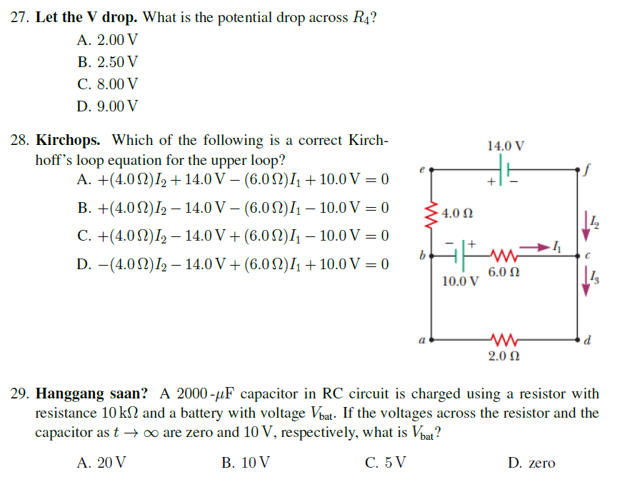 Solved 27. Let the V drop. What is the potential drop across | Chegg.com